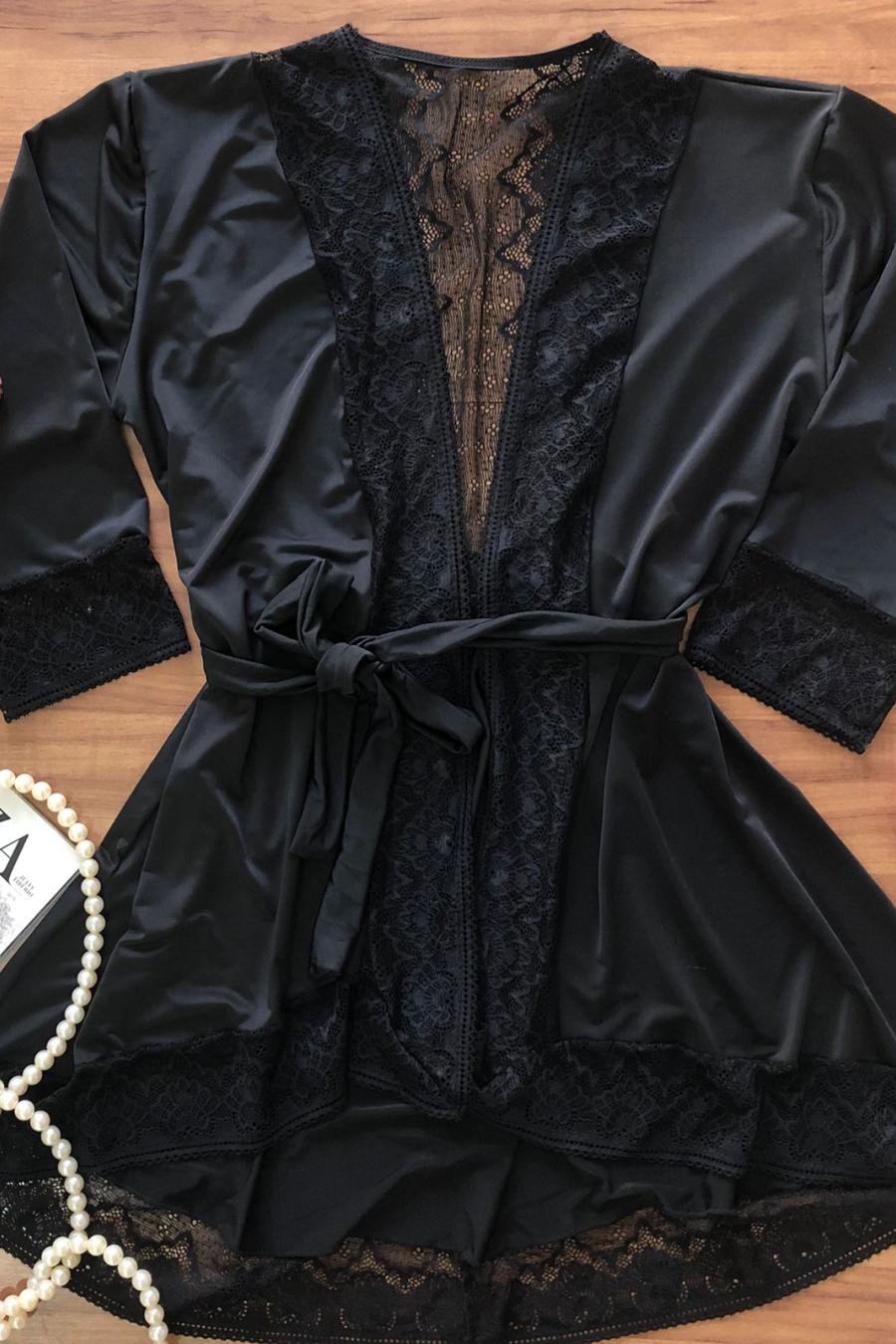 Robe Longo Em Liganete Com Detalhe Em Renda K07 - Compra Fácil Lingerie