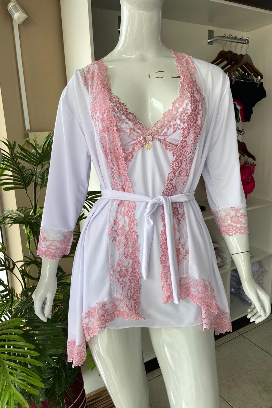 Robe Longo Em Liganete Com Detalhe Em Renda K07 - Compra Fácil Lingerie