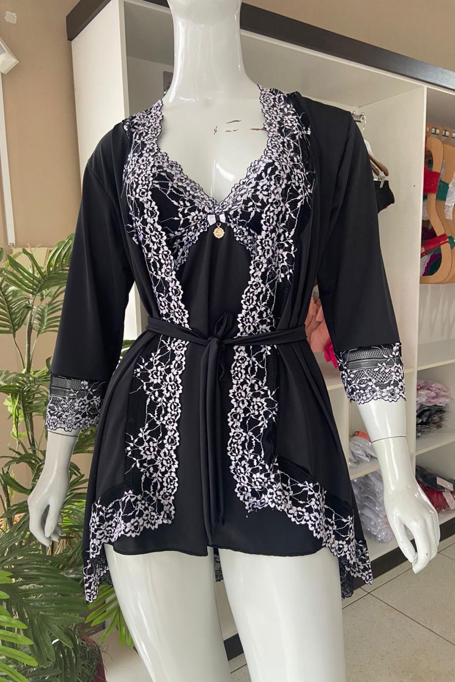 Robe Longo Em Liganete Com Detalhe Em Renda K07 - Compra Fácil Lingerie