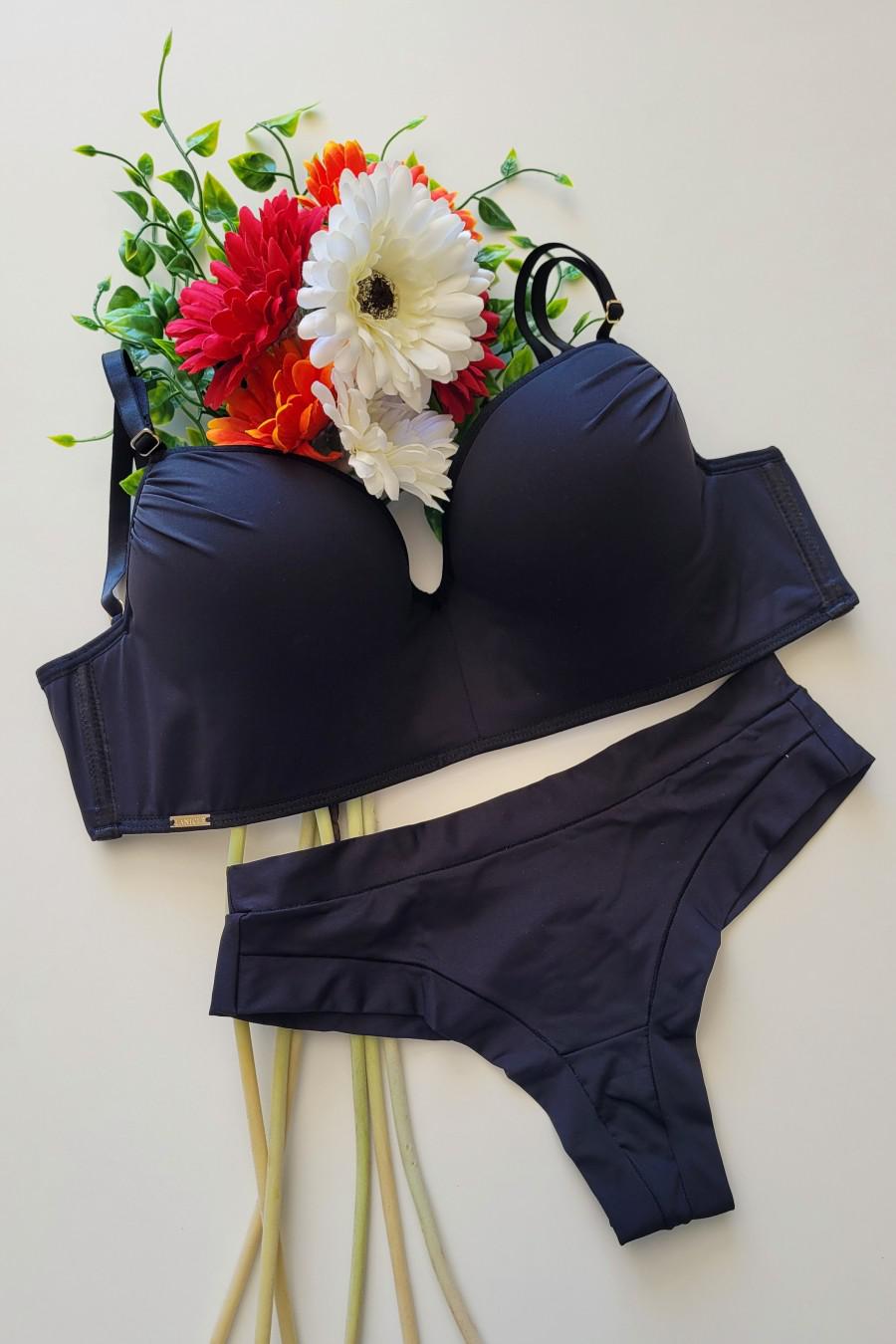 CONJUNTO DE LINGERIE PLUS SIZE BÁSICO EM MICROFIBRA BASE DE ESPUMA E  CALCINHA TRADICIONAL