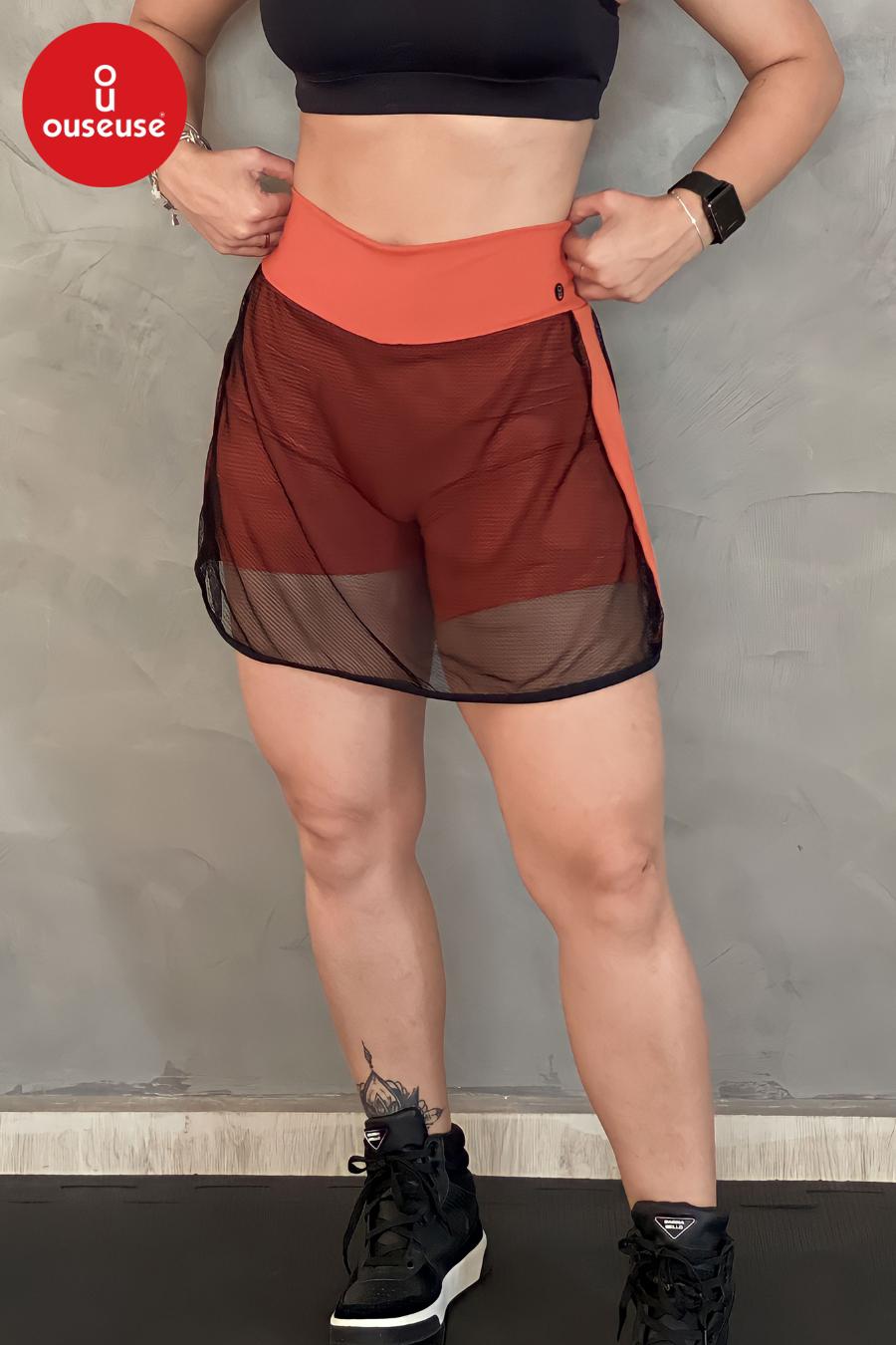 SHORT SAIA FITNESS COM TELINHA SOBREPOSTA E BOLSINHO PARA CE