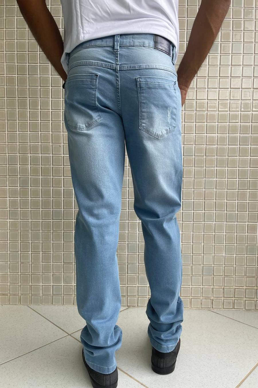 Calça Jeans Masculina Slim Com Puídos Azul